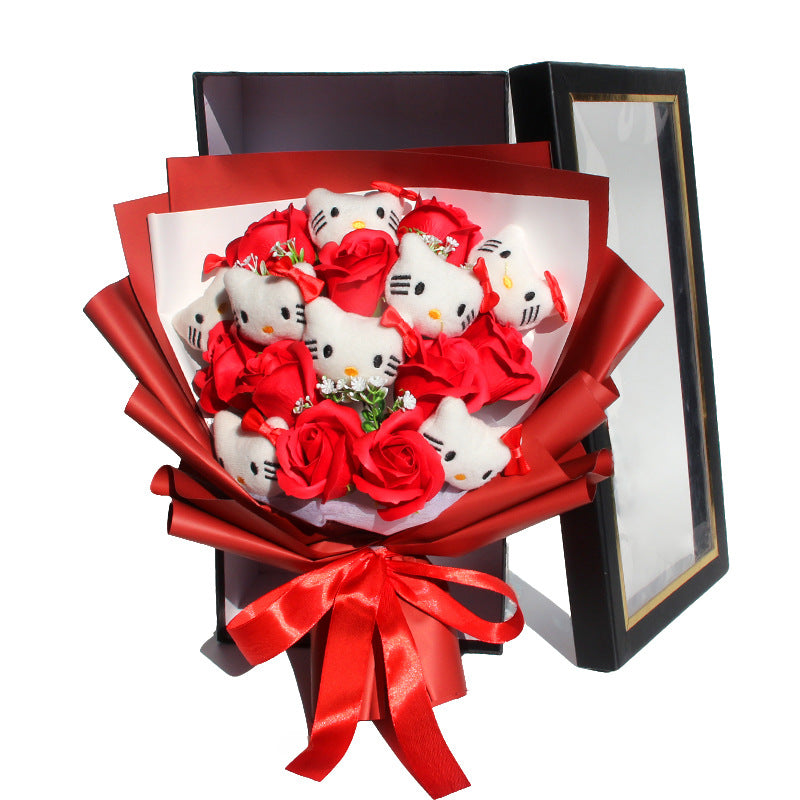 Hello Kitty Plush Bouquet Gift Box – Kawaii Sanrio Cute Flower Bouquet with Gift Box | Romantic Birthday & Valentine Gift
