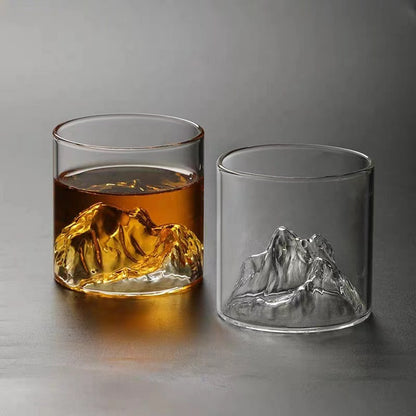 3D Mountain Whiskey Glass – Unique Crystal Clear Mountain Design Drinking Glass for Whiskey, Scotch & Cocktails
