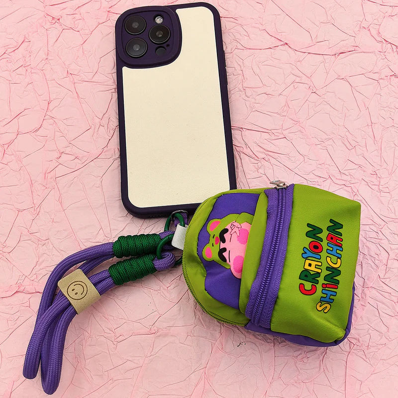 Crayon Shinchan Mini Coin Purse with Keychain – Cute Cartoon Zipper Pouch for Kids & Anime Fans