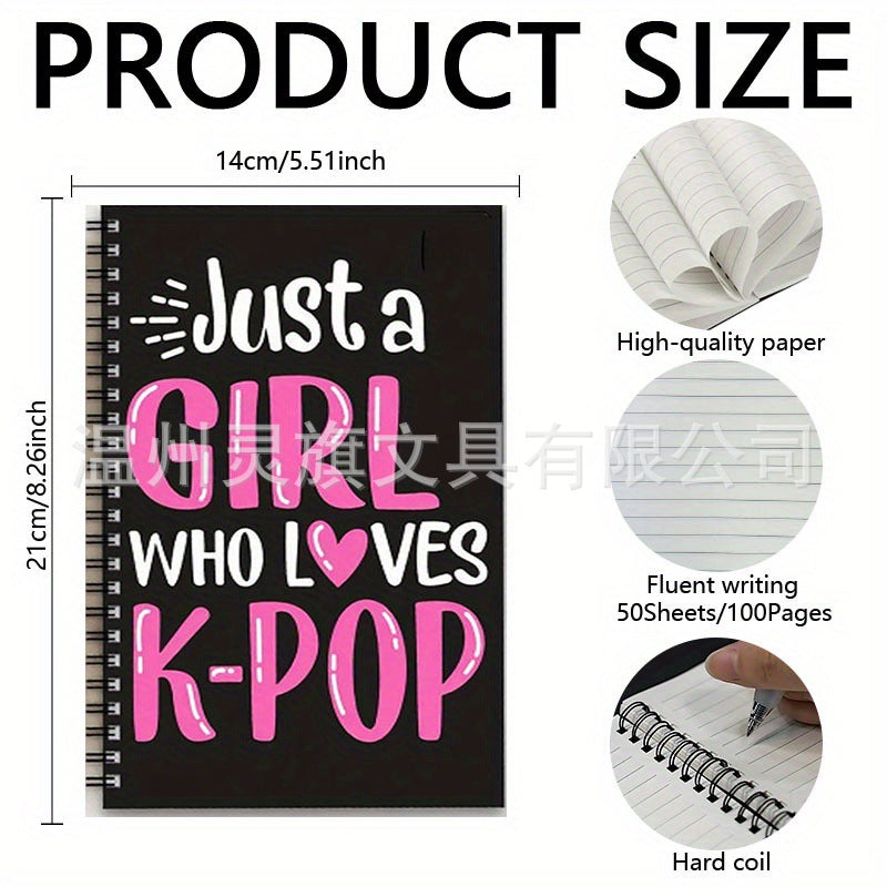 Just A Girl Who Loves K-Pop Spiral Notebook – A5 Cute Korean Aesthetic Diary | 100 Pages (50 Sheets) Kpop Journal for Girls & Teens