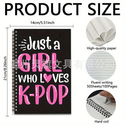 Just A Girl Who Loves K-Pop Spiral Notebook – A5 Cute Korean Aesthetic Diary | 100 Pages (50 Sheets) Kpop Journal for Girls & Teens