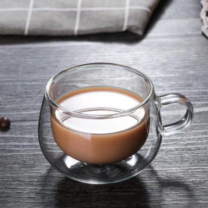 Double Wall Borosilicate Glass Tea Cup with Handle | Transparent Insulated Coffee Mug for Tea, Coffee & Milk