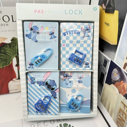 Disney Stitch 3-Digit Password Combination Lock Set of 4 | Cute Kawaii Mini Security Padlocks for School Locker, Luggage, Backpack, Diary & Storage Box