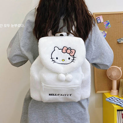 Sanrio Plush Mini Backpack – Hello Kitty, Kuromi, My Melody & Pochacco Kawaii Soft Fur School Bag for Girls