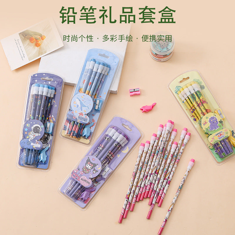 Kawaii Cartoon Pencil Set for Kids – Cute Stationery Pack (HB Pencils + Eraser + Sharpener) | Kuromi, Unicorn, Undersea, Cinnamoroll Inspired Designs