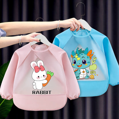 Kids Waterproof Feeding Bib with Sleeves – Cute Cartoon Rabbit & Dinosaur Long Sleeve Baby Apron | Mess-Free Eating & Painting Smock for Toddlers