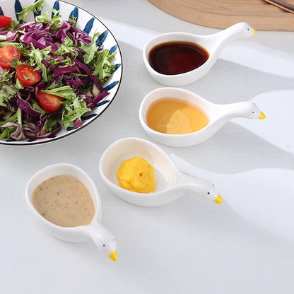 Cute Swan Shaped Sauce Bowl Set (set of 4) | Ceramic Condiment Dish for Dips, Salad Dressing, Soy Sauce, Ketchup & Snacks | Kawaii Kitchen Tableware