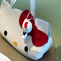 Hello Kitty Face Tote Bag with Detachable Hello Kitty Charm – Kawaii Girls Shoulder Bag, Cute Cartoon Handbag for Daily Use