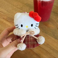 Hello Kitty Kawaii Plush Keychain with Changeable Dress – Cute Sanrio Bag Charm & Car Key Holder