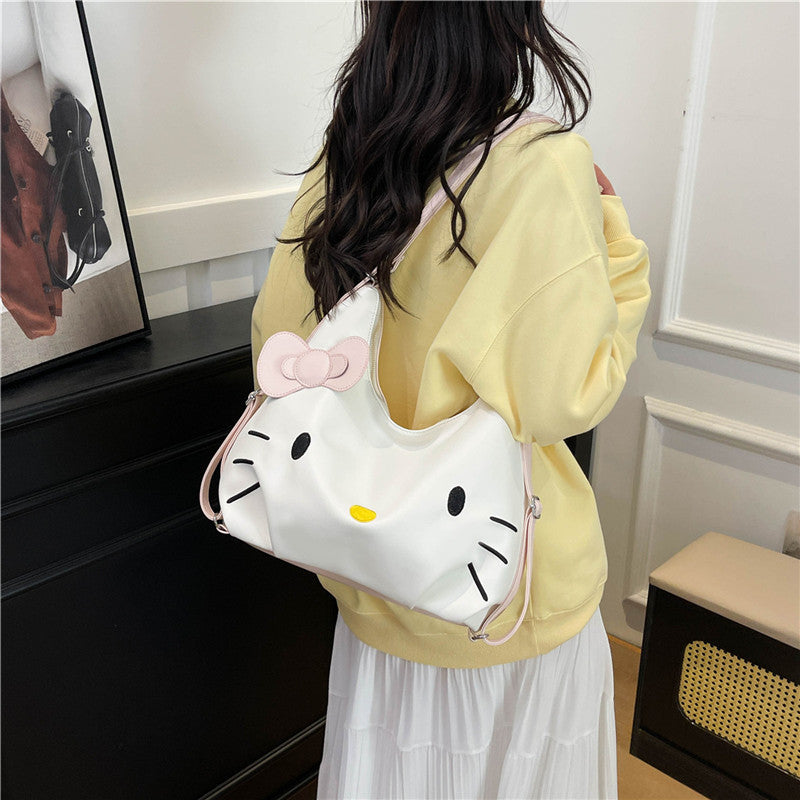2-in-1 Hello Kitty Convertible Shoulder & Backpack Bag with Hello Kitty Charm– Cute Kawaii Multipurpose Handbag for Girls & Women