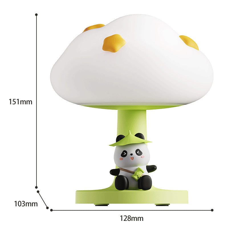 Kawaii Mushroom Table Lamp with Cute Panda Figurine – LED Night Light for Bedroom & Study