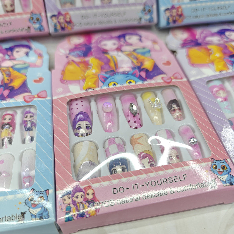 KPOP Demon Hunters Press On Nails Set – Kawaii Reusable Fake Nails for Girls | DIY Cartoon Nail Art Tips