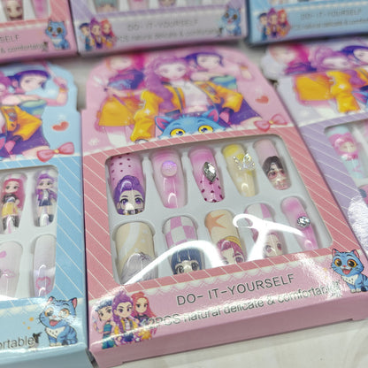 KPOP Demon Hunters Press On Nails Set – Kawaii Reusable Fake Nails for Girls | DIY Cartoon Nail Art Tips