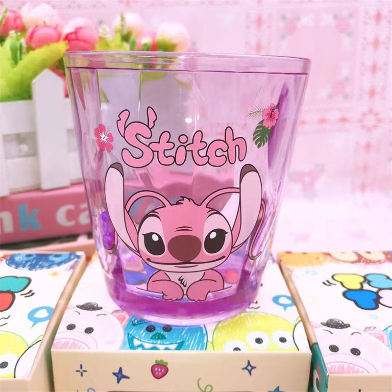 Kawaii Stitch Cartoon ABS Plastic Tumbler Cup – Cute Disney Style Drinkware | Lightweight Unbreakable Cup | Aesthetic Coffee Juice Milk Cup | Gift for Kids & Girls