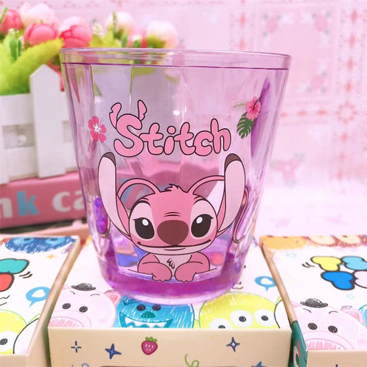 Kawaii Stitch Cartoon ABS Plastic Tumbler Cup – Cute Disney Style Drinkware | Lightweight Unbreakable Cup | Aesthetic Coffee Juice Milk Cup | Gift for Kids & Girls