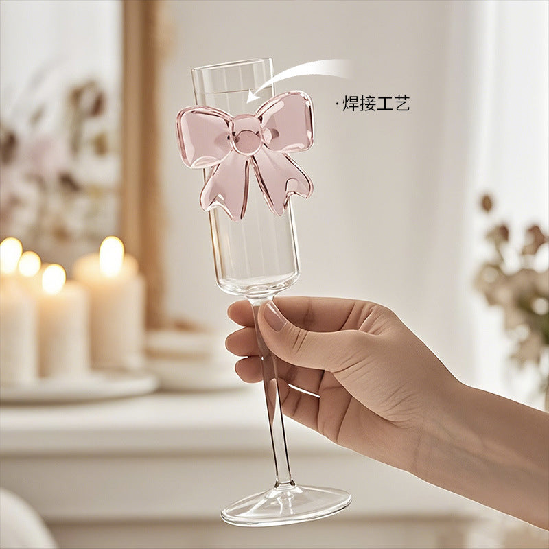 Pink Bow Champagne Glass Set of 2 – Cute Aesthetic Wine Glasses for Couples, Anniversary, Wedding & Home Décor