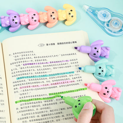 Kawaii Puppy Stackable Highlighter Pen Set (Pack of 6) | 6-Color Cute Cartoon Highlighter Markers | Aesthetic School, Office & Journal Stationery