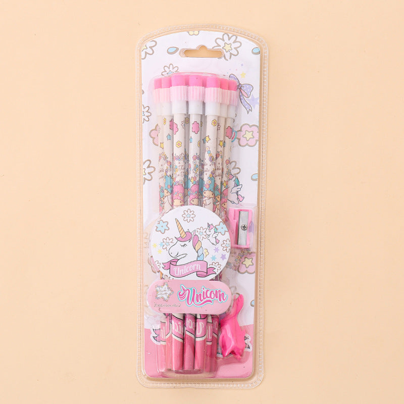 Kawaii Cartoon Pencil Set for Kids – Cute Stationery Pack (HB Pencils + Eraser + Sharpener) | Kuromi, Unicorn, Undersea, Cinnamoroll Inspired Designs