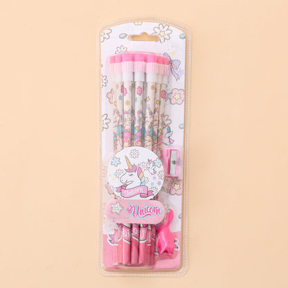 Kawaii Cartoon Pencil Set for Kids – Cute Stationery Pack (HB Pencils + Eraser + Sharpener) | Kuromi, Unicorn, Undersea, Cinnamoroll Inspired Designs