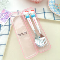 Sanrio Character Fork & Spoon Set with Case – Cute Travel Cutlery for Kids & Adults