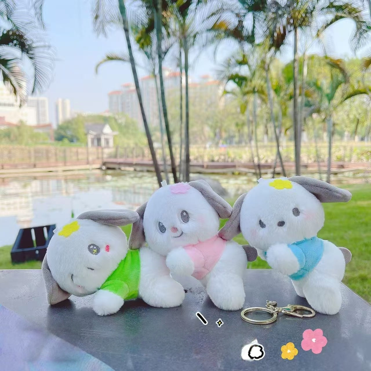 Cute Cinnamoroll Bunny Plush Keychain – Soft Kawaii Puppy Stuffed Toy with Flower Design