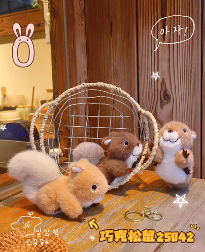 Kawaii Plush Squirrel Keychain | Cute Fluffy Animal Bag Charm & Key Holder (Random Color)