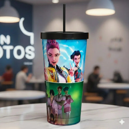 K-POP SS Sipper Bottle with Straw | Stylish Korean Pop Idol Printed Tumbler | Reusable Leakproof Sipper Cup for Kids, Teens & K-Pop Fans