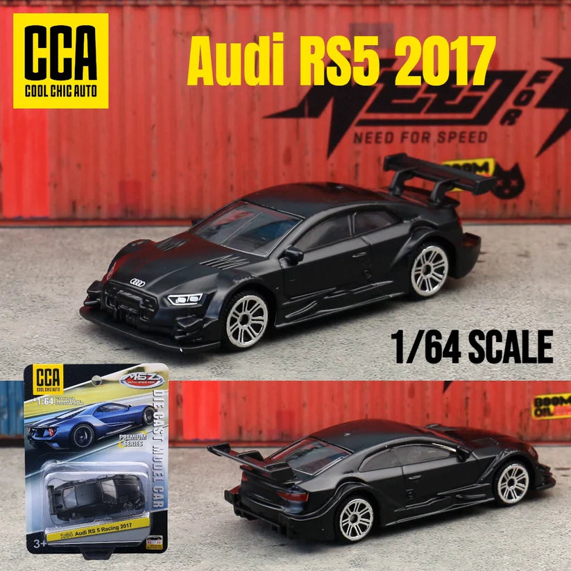 Audi RS5 Racing 2017 Diecast Car 1:64 Scale | CCA Cool Chic Auto Premium Model Car | Black Sports Car Collectible Toy