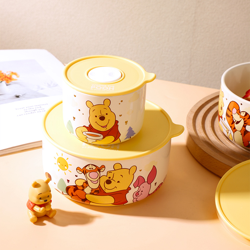 Winnie the Pooh 3-Piece Food Storage Container Set with Lids | Cartoon Lunch Box | Microwave Safe Snack & Kitchen Storage Bowls