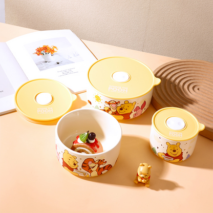Winnie the Pooh 3-Piece Food Storage Container Set with Lids | Cartoon Lunch Box | Microwave Safe Snack & Kitchen Storage Bowls