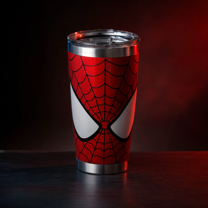 Spider-Man Stainless Steel Insulated Tumbler with Transparent Lid | Red Superhero Travel Coffee Mug