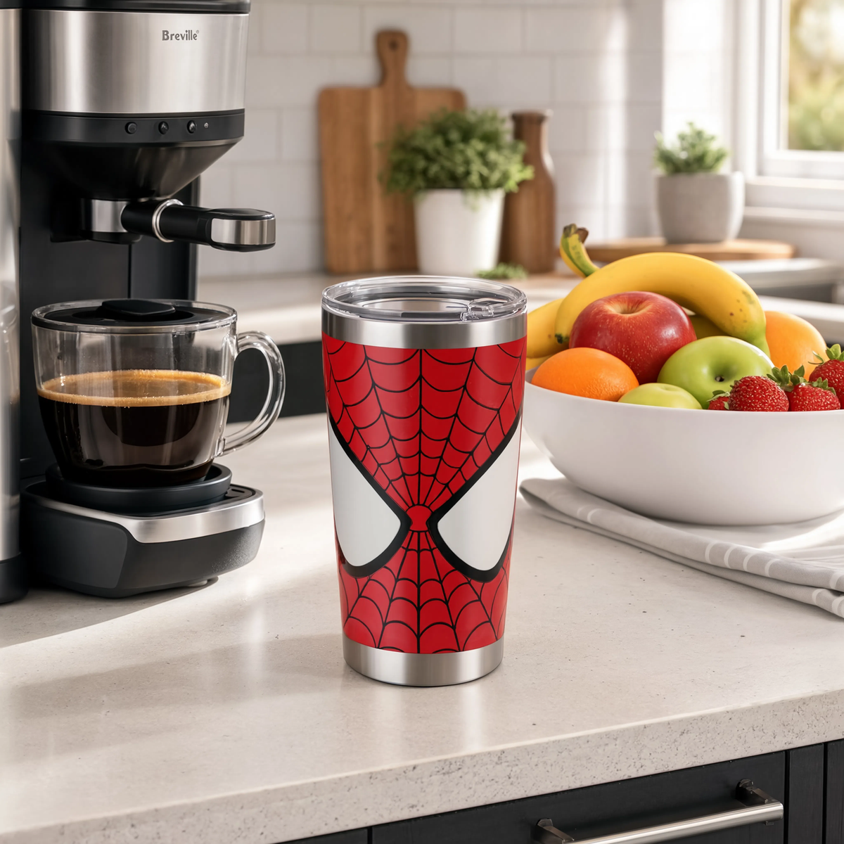 Spider-Man Stainless Steel Insulated Tumbler with Transparent Lid | Red Superhero Travel Coffee Mug