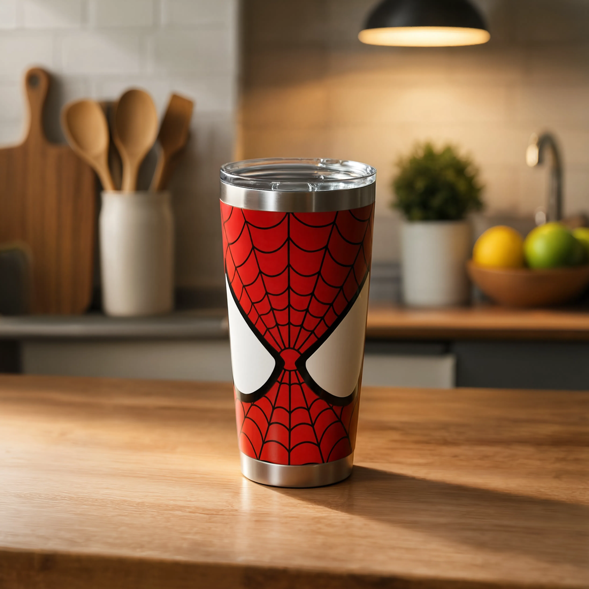 Spider-Man Stainless Steel Insulated Tumbler with Transparent Lid | Red Superhero Travel Coffee Mug