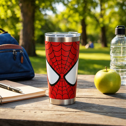 Spider-Man Stainless Steel Insulated Tumbler with Transparent Lid | Red Superhero Travel Coffee Mug