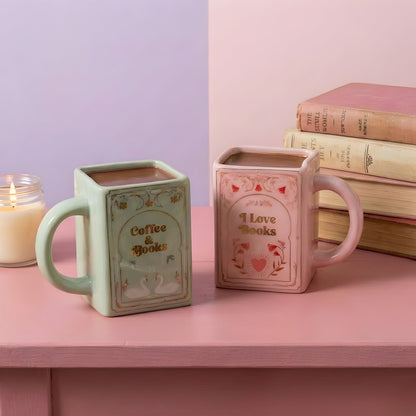 Coffee & Books Vintage Book Mug – Aesthetic Ceramic Book Lover Coffee Cup