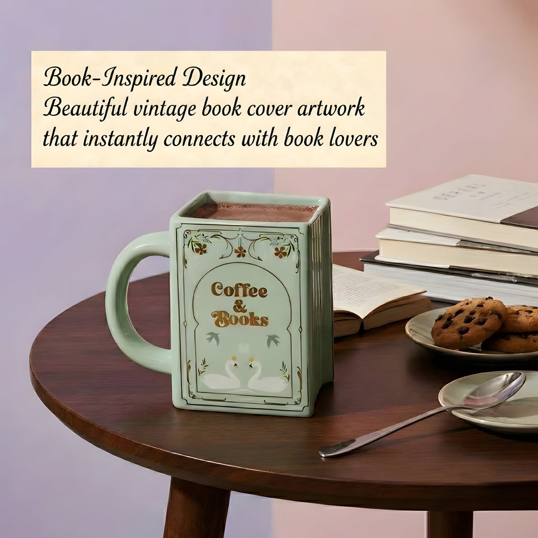 Coffee & Books Vintage Book Mug – Aesthetic Ceramic Book Lover Coffee Cup