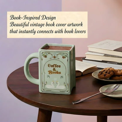 Coffee & Books Vintage Book Mug – Aesthetic Ceramic Book Lover Coffee Cup