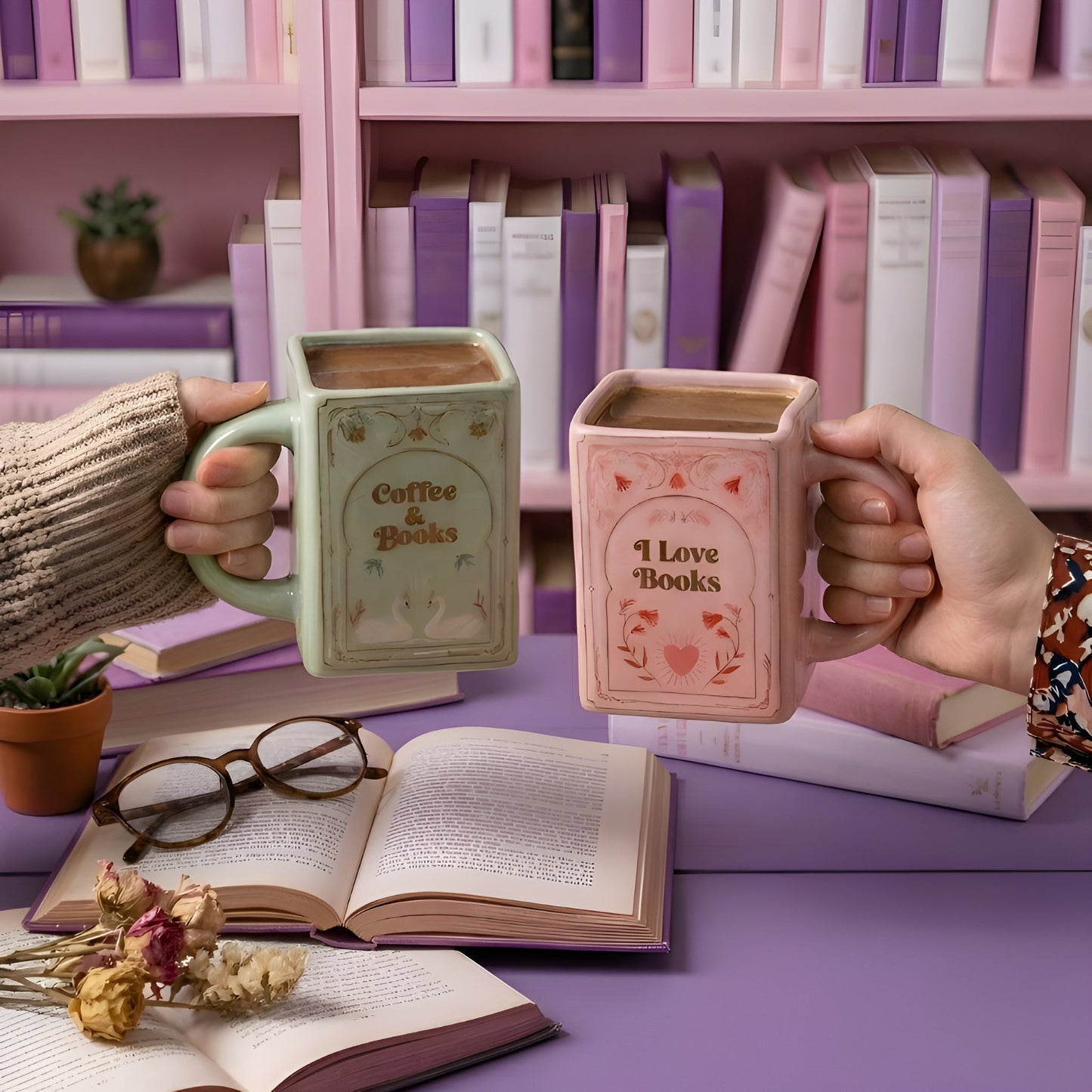 Coffee & Books Vintage Book Mug – Aesthetic Ceramic Book Lover Coffee Cup