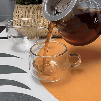 Double Wall Borosilicate Glass Tea Cup with Handle | Transparent Insulated Coffee Mug for Tea, Coffee & Milk