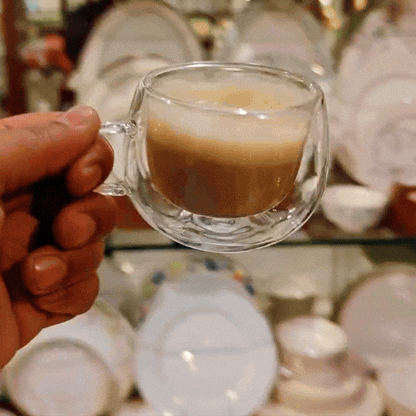 Double Wall Borosilicate Glass Tea Cup with Handle | Transparent Insulated Coffee Mug for Tea, Coffee & Milk