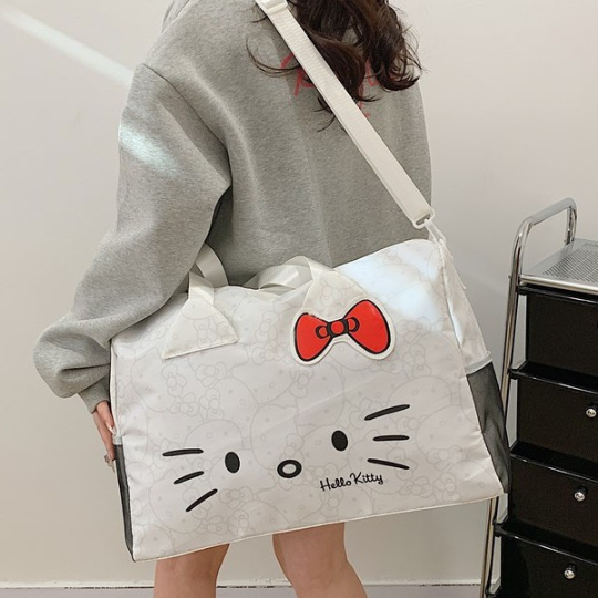 Hello Kitty Large Travel Duffle Bag with Trolley Sleeve | Cute Kawaii Weekend Bag, Gym Bag, Overnight Luggage for Girls & Women