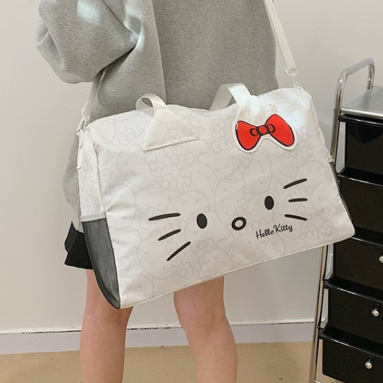 Hello Kitty Large Travel Duffle Bag with Trolley Sleeve | Cute Kawaii Weekend Bag, Gym Bag, Overnight Luggage for Girls & Women
