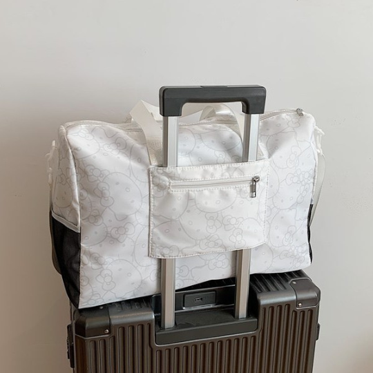 Hello Kitty Large Travel Duffle Bag with Trolley Sleeve | Cute Kawaii Weekend Bag, Gym Bag, Overnight Luggage for Girls & Women