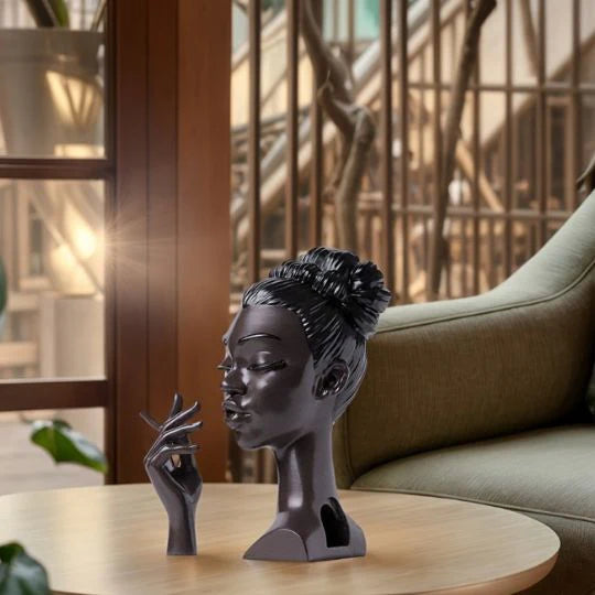 Elegant Lady Face Incense Burner Set with Hand Holder – Modern Resin Smoke Backflow Incense Burner Statue | Aesthetic Home Decor & Meditation Aromatherapy Showpiece