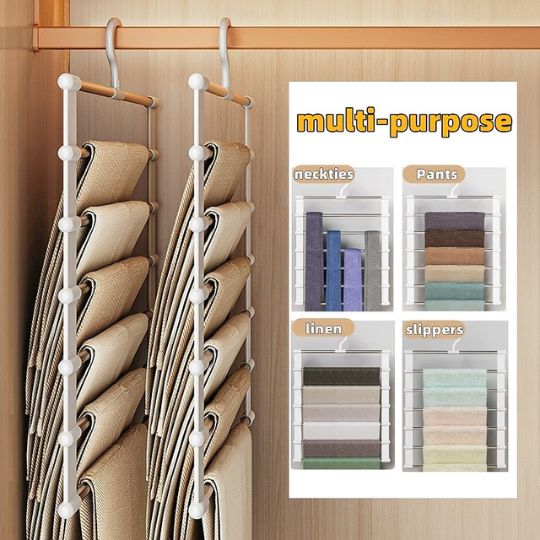 7-Pole Multi-Purpose Pants Hanger & Wardrobe Organizer – Space-Saving Trouser, Scarf, Tie & Clothing Storage Rack