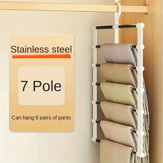 7-Pole Multi-Purpose Pants Hanger & Wardrobe Organizer – Space-Saving Trouser, Scarf, Tie & Clothing Storage Rack