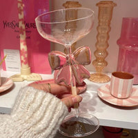 Pink Bow Coupe Glass | Cute Aesthetic Cocktail & Champagne Glass | Kawaii Glassware for Drinks & Desserts