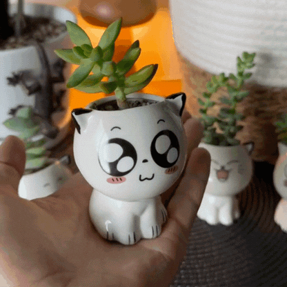 Cute Cat Ceramic Planter Pot – Kawaii Cartoon Cat Flower Pot for Home & Desk Decor