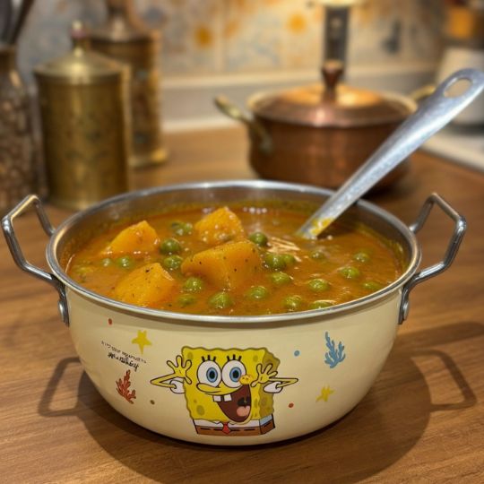 SpongeBob SquarePants Stainless Steel Serving Bowl with Side Handles – Cute Cartoon Cooking & Serving Pot (Single Piece)