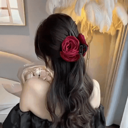 Burgundy Double Rose Flower Hair Claw Clip for Women & Girls – Elegant Floral Satin Hair Clutcher